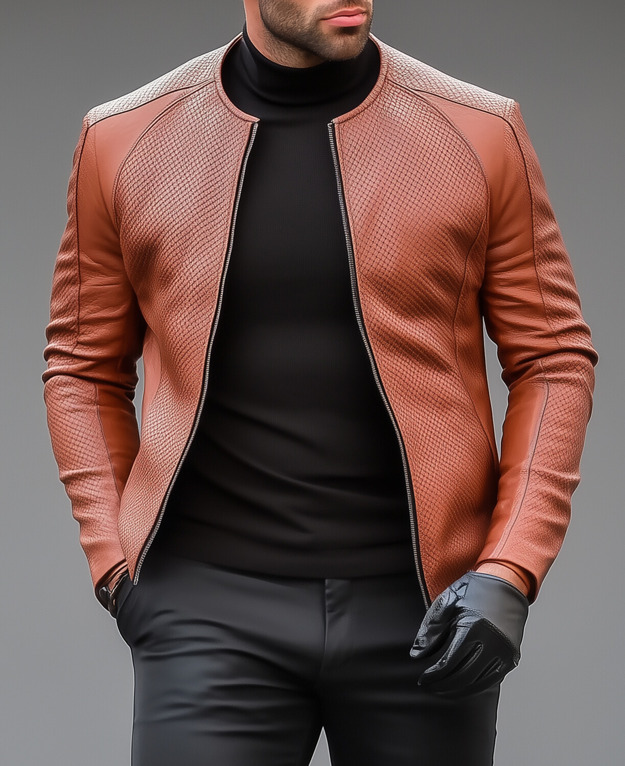 Okaywear PU Leather Long Sleeve Zipper Jacket