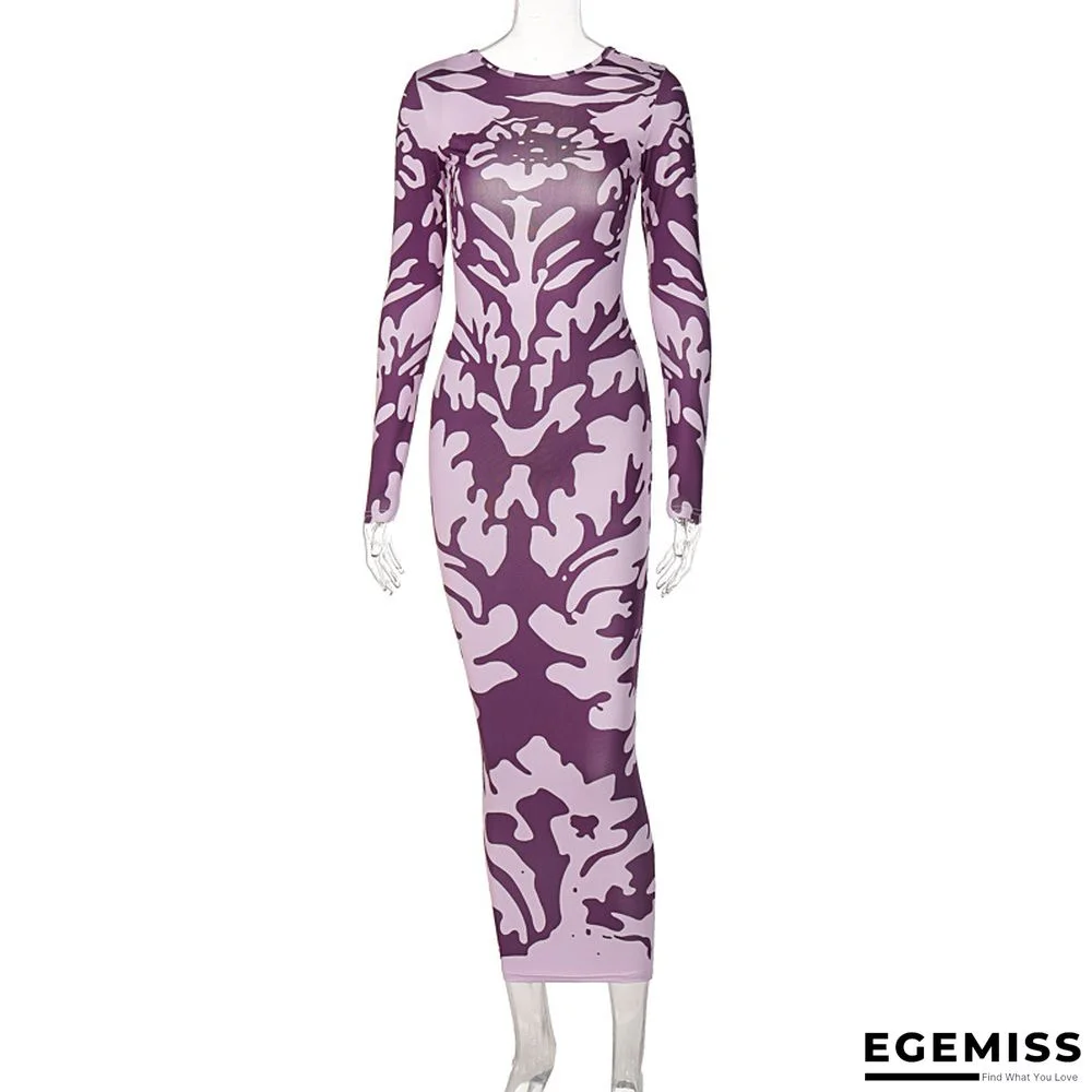 Fashion Printed Slim Back Long Sleeved Dress For Women | EGEMISS