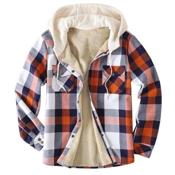 Mens Sherpa Hooded Flannel Jacket Plaid Shirt Barclient Jacket