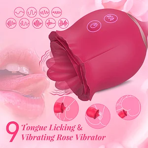 3-in-1 Rose Vibrator: Tongue Licking, Thrusting Dildo, and G-spot Clitoral Stimulator for Female Pleasure