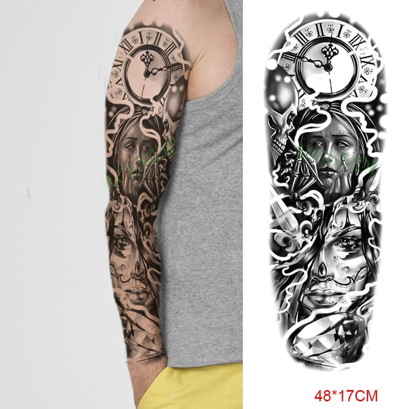 Waterproof Temporary Tattoo Sticker Anubis Ancient Egypt Dog Roma Clock Eye Full Arm Fake Tatto Flash Tatoo Sleeve for Men Women