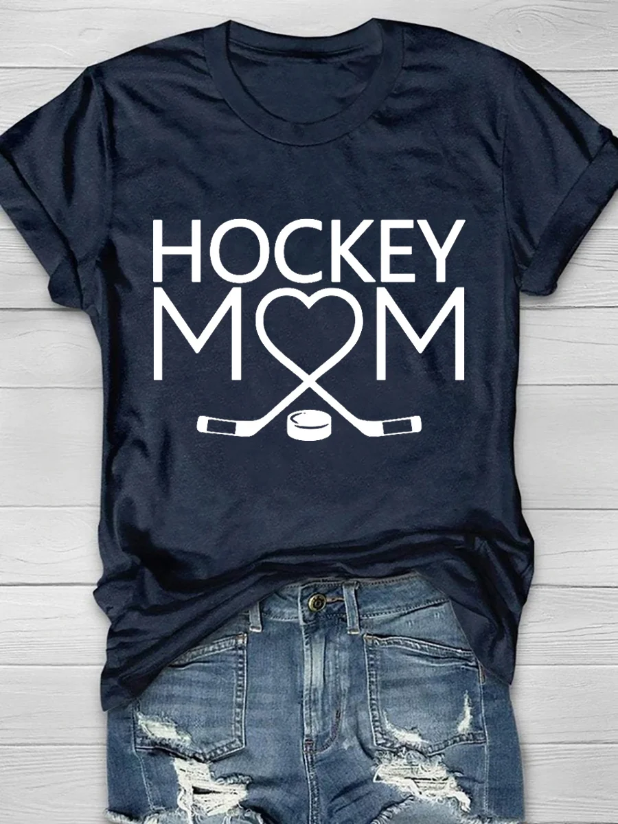 Hockey Mom Print Short Sleeve T-Shirt