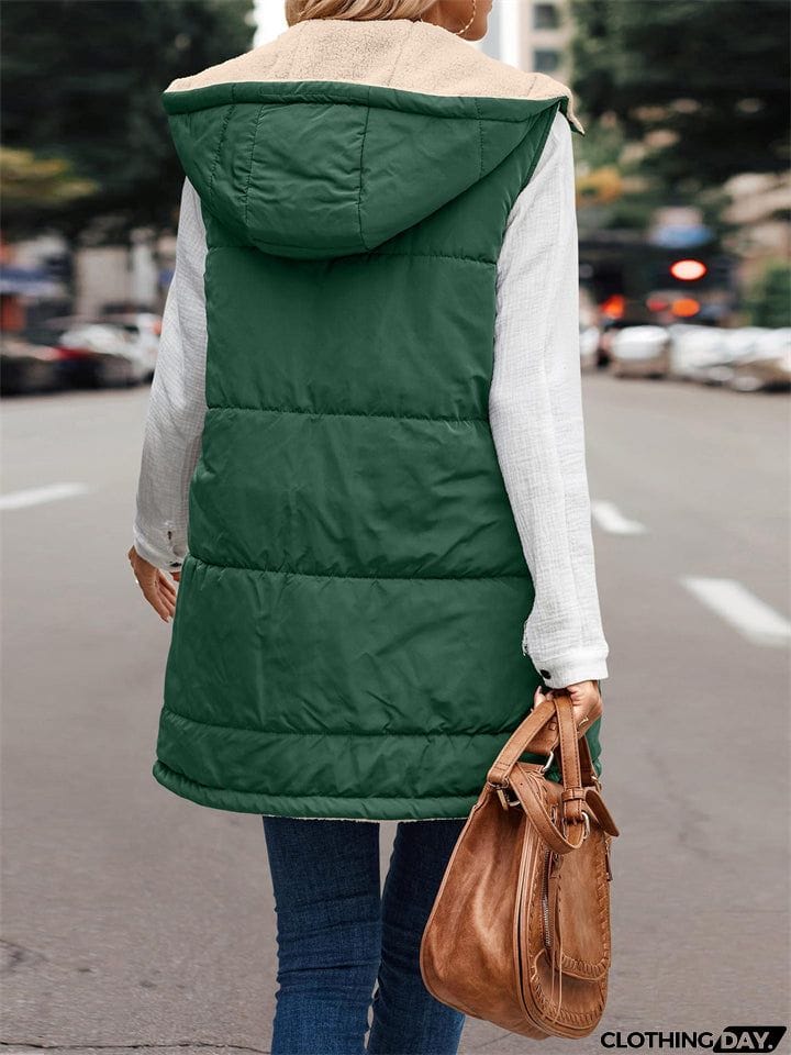 Sleeveless Zip-up Reversible Quilted Vest Puffer Jacket for Women