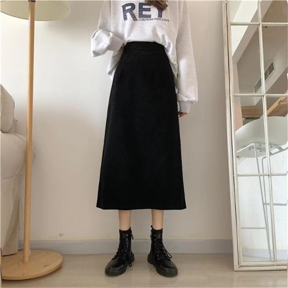 Crbang Korean Fashion Loose High Waist A-Line Skirts New Long Skirts Women 2025 Autumn Winter Straight Design Students Casual Skirt