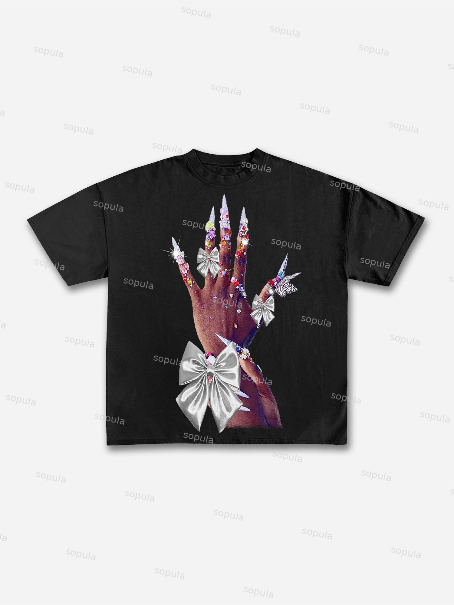 Diamond Decorated Hands Print Cotton T-shirt - Sopula｜Premium Graphic Tees & Graphic Clothing