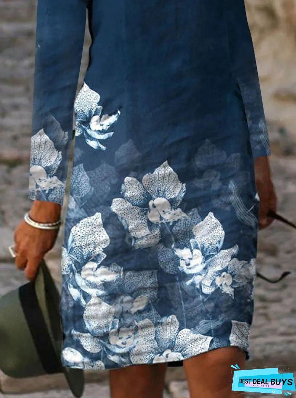 V-neck Floral Print Casual Loose Shift Dress