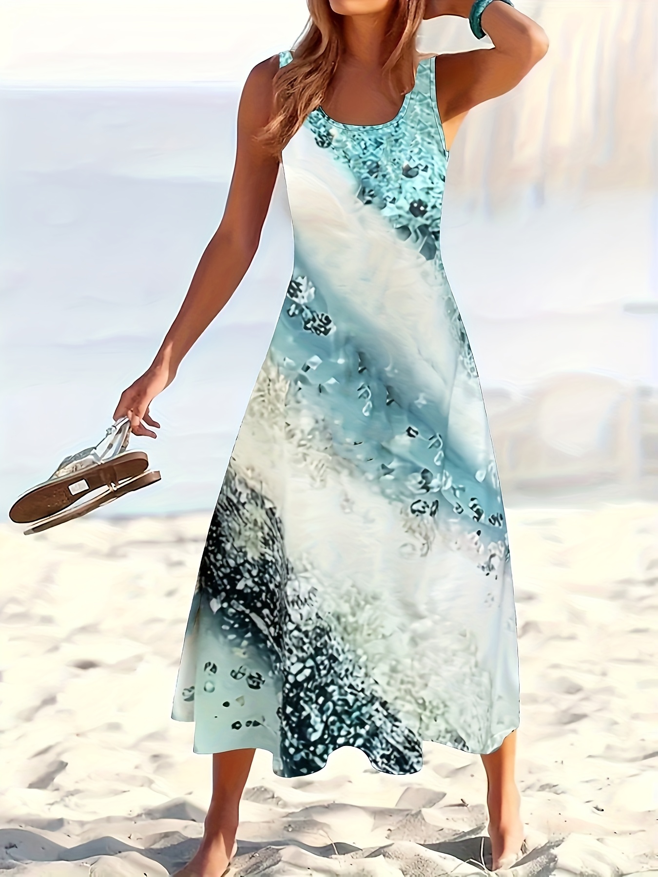 Floral Printed Sleeveless Dress; Casual Holiday Round Neck Long Dress For Women's Spring And Summer Clothing | IFYHOME