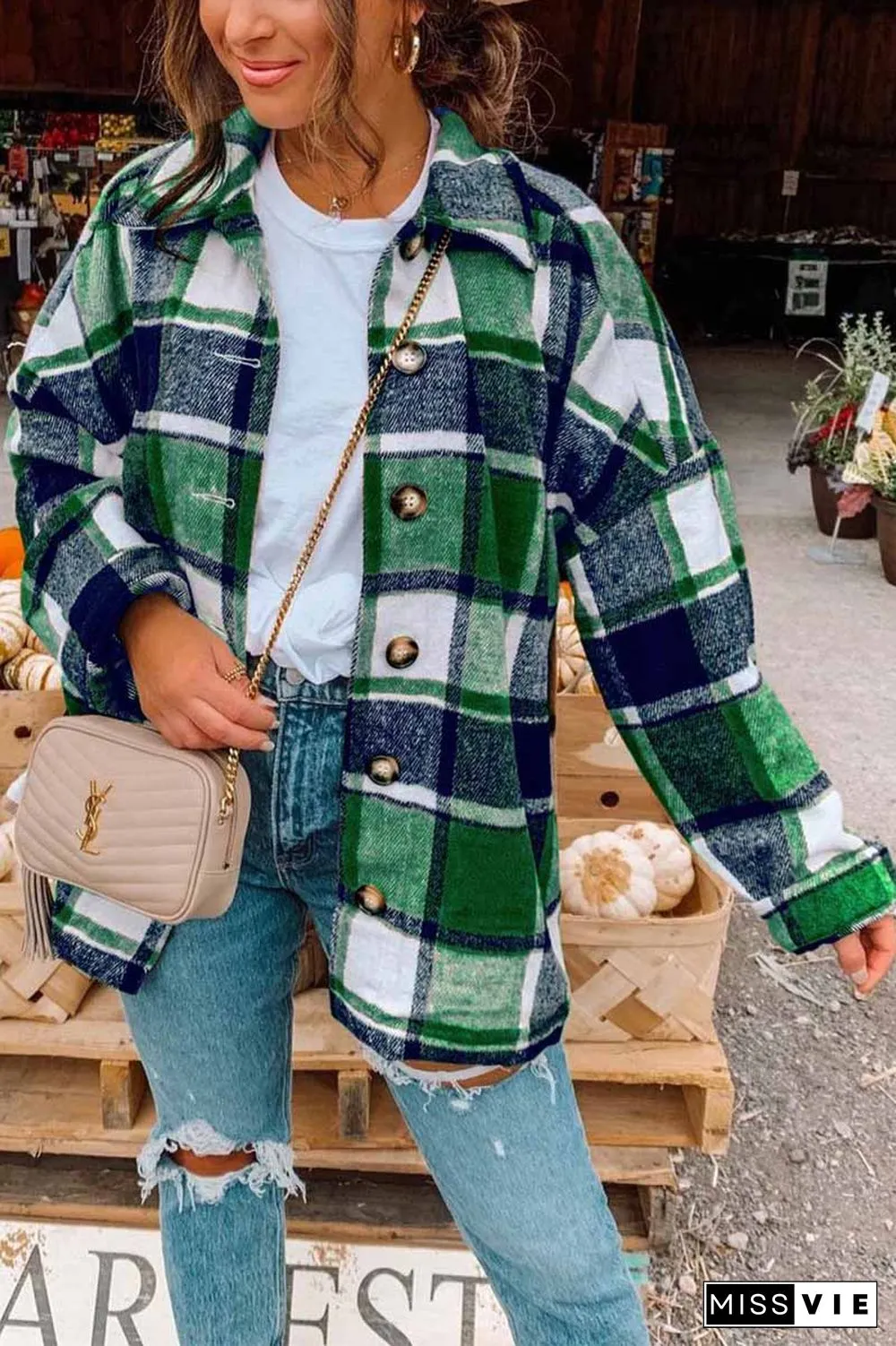 Fashion Big Plaid Coat Woolen Coat Tops