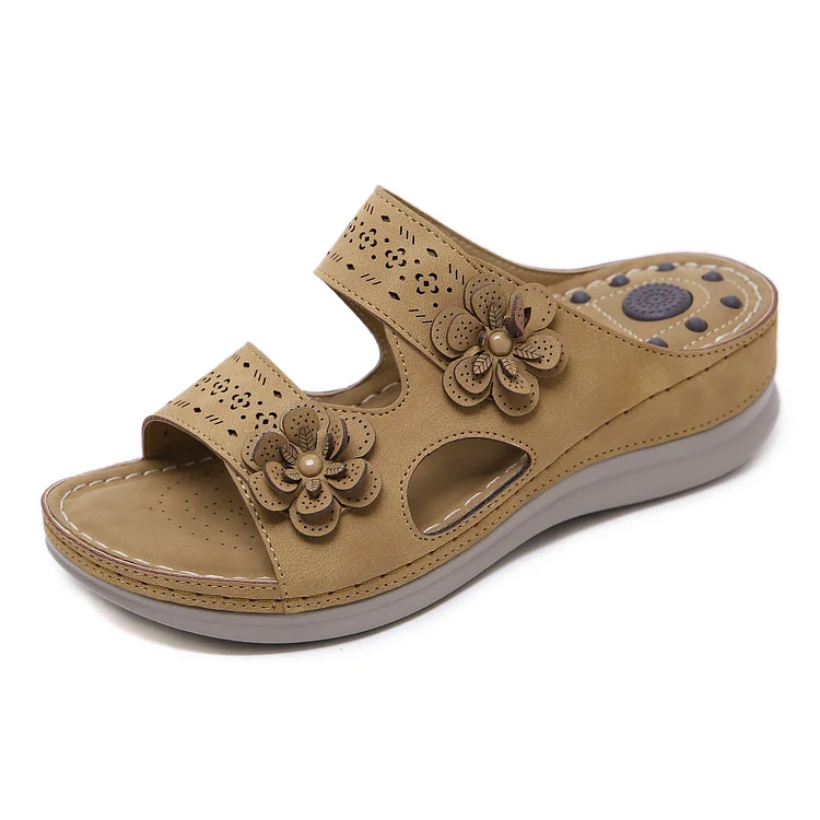 sandals with arch support women's Flower Retro Wedge Comfortable platform Slippers QueenFunky