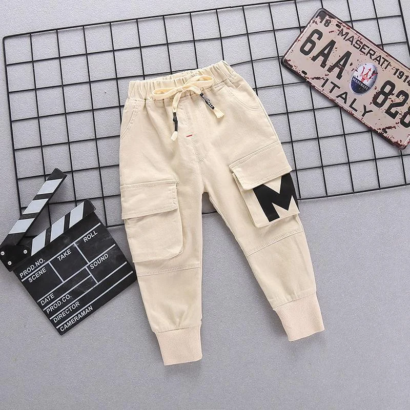 INS hot baby boys pants 0-5 years old Big pocket stitching letters Spring and autumn children's Fashion overalls cotton trousers
