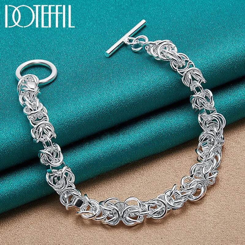 925 Sterling Silver Charm Simple Button OT Chain Bracelet For Women Man Jewelry