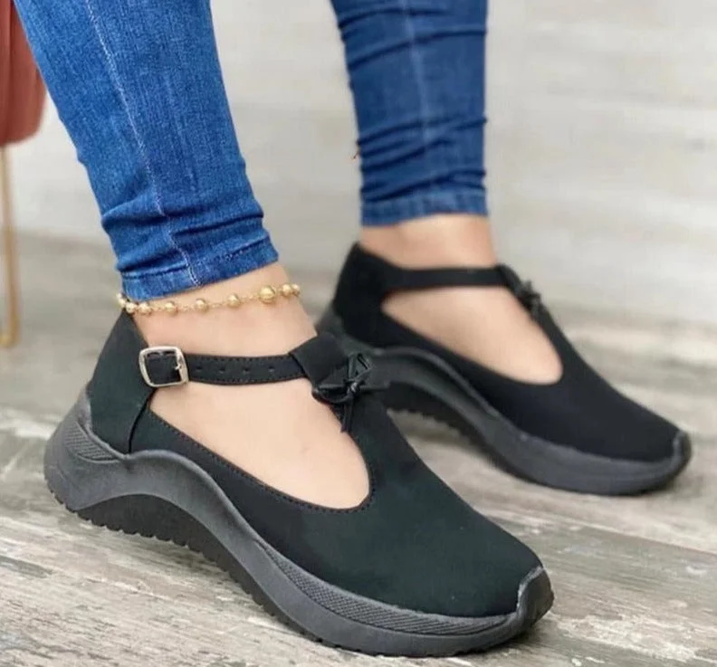 Vstacam Back to School 2022 NEW Women Shoes Platform Increase Casual Shoes Solid Color Round Toe Loafers Women Buckle Wedge Women's Shoes