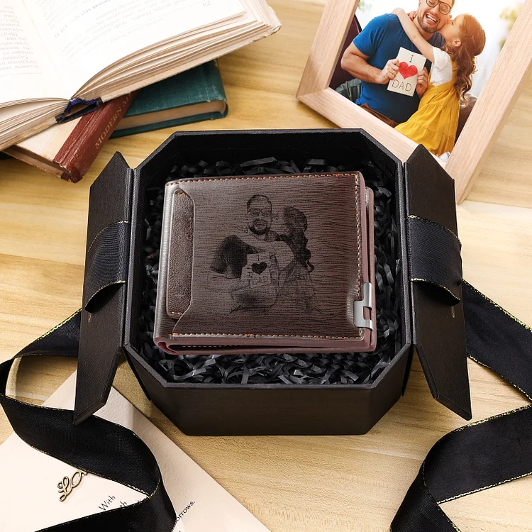 Men Wallet Personalized Photo Wallet With Engraving Coffee Color