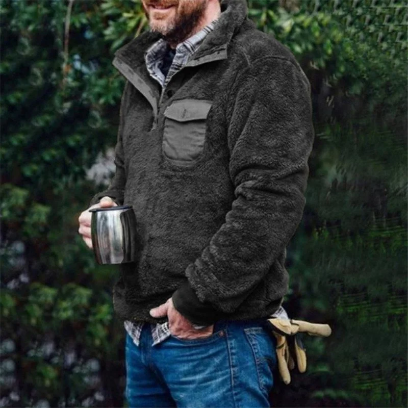 Casual flannel plush solid color pocket pullover