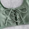 ZAFUL Scoop Lace Up Bikini Swimwear Solid Color Swimsuit Padded Wire Free Swimming Wear Bathing Suit Bikini Set Biquini