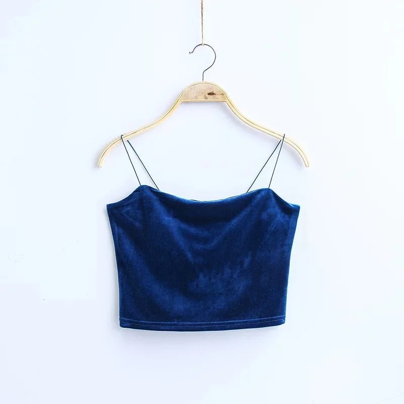 Fashion Sexy Spaghetti Straps Tank Top Velvet Short Crop Top 7 Colors Sexy Boob Tube Top Bustier Brief Vest T-shirts Tee