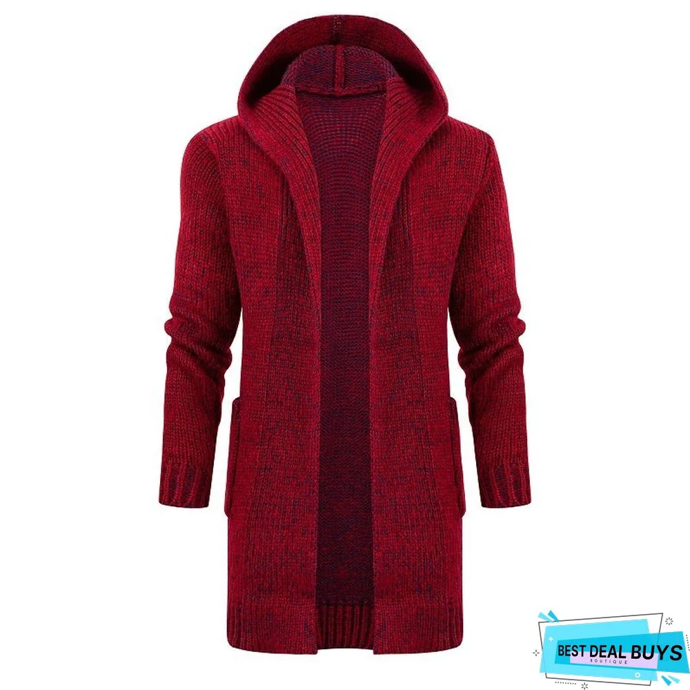 Foreign Trade Long Men's Hooded Knitted Cardigan