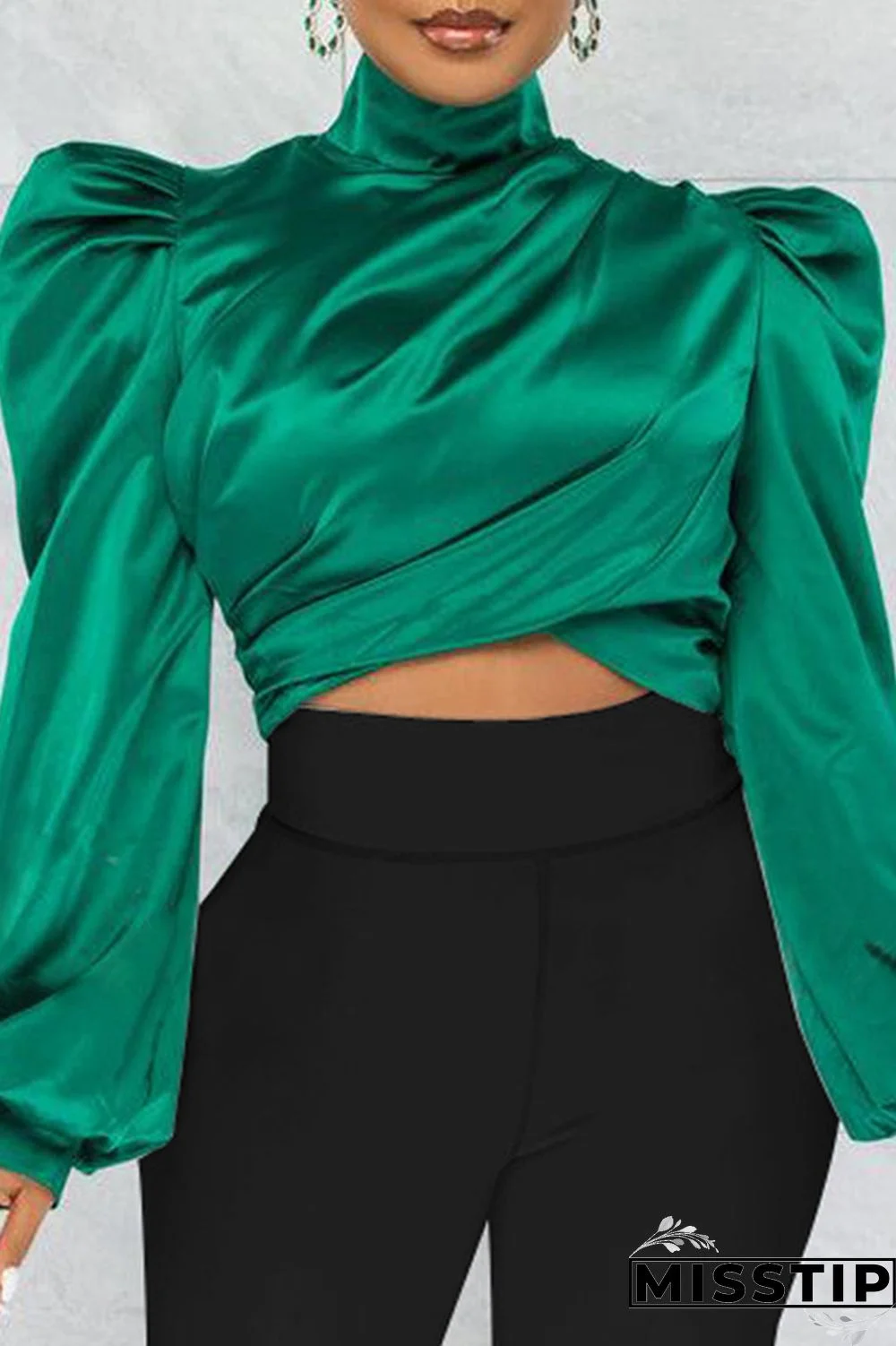 Red Casual Solid Patchwork Turtleneck Tops