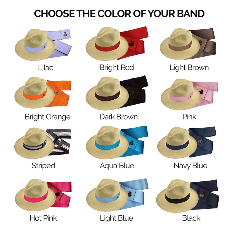 Genuine Panama Hat - Customizable Band Color - Classic Summer Fedora - Natural Toquilla Straw - Handwoven in Ecuador - EA - HatBox Included Hatbor