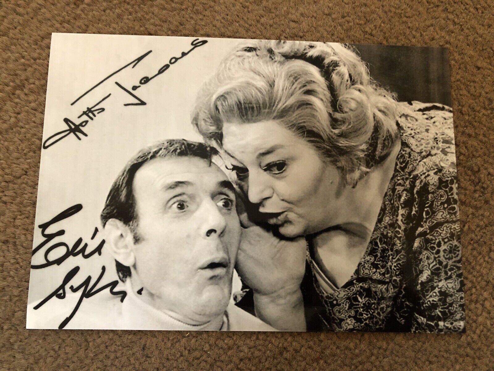 ERIC SYKES & HATTIE JACQUES (SYKES) PRESIGNED Photo Poster painting- 7x5”