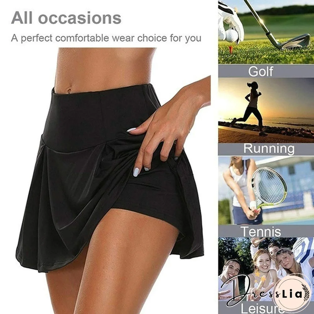Xs-5Xl Women Fashion Double-Layer Athletic Short Skirt Fitness Yoga Short Skirt Badminton Breathable Quick Drying Skirts Plus Size Ladies Sport Anti Exposure Tennis Skirt