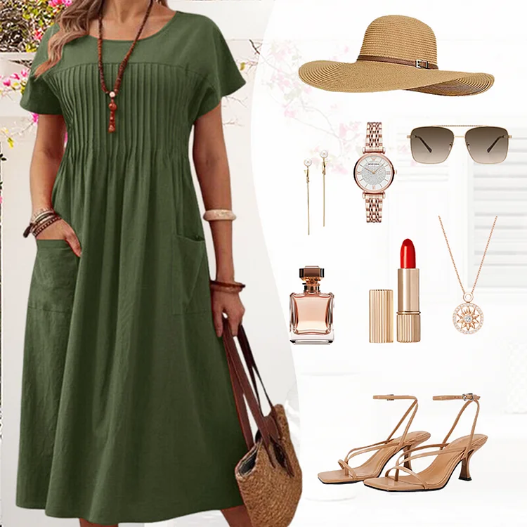 👗 60% RABATT! ✨ Faltenkleid f&uuml;r Damen mit Kurzen &Auml;rmeln & Taschen &ndash; Bequem, Leicht & Perfekt f&uuml;r Den Sommer ☀️