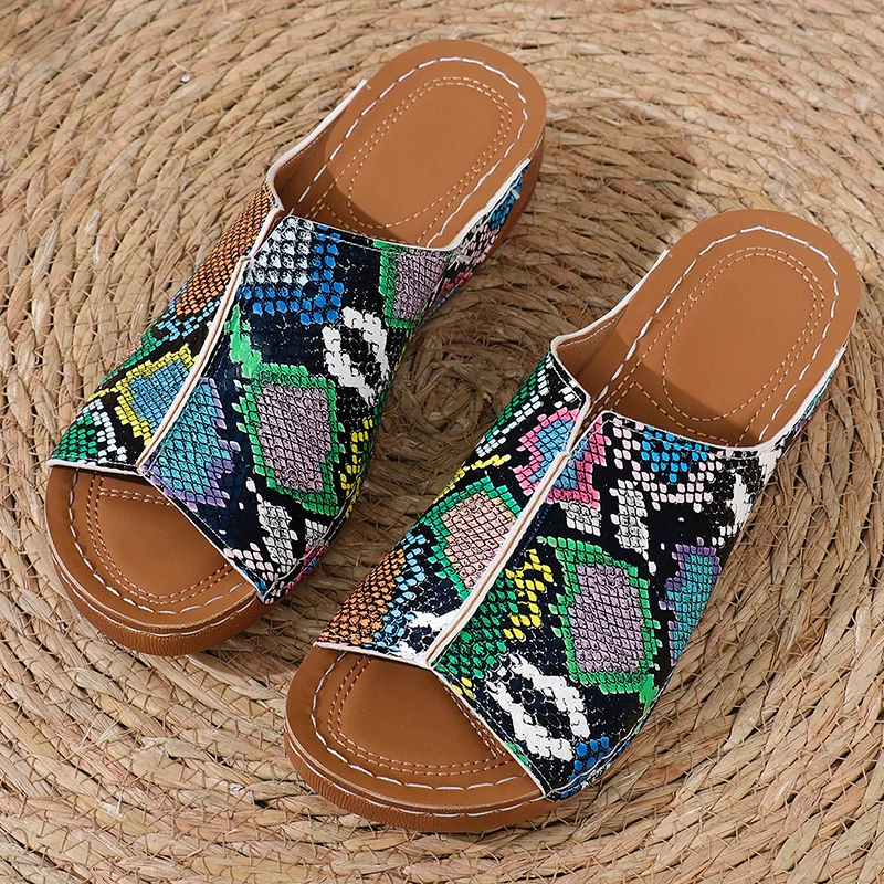 Yyvonne Vintage Leopard Print Platform Slippers for Women Summer Non Slip Wedges Sandals Woman Lightweight Beach Flip Flops 43