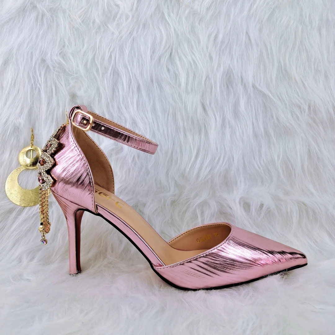 QSGFC Spring New Italian Design Embossed Smooth Leather Women Pink Shoes And Bag Set For Party High Quality Lady Occasion Shoes