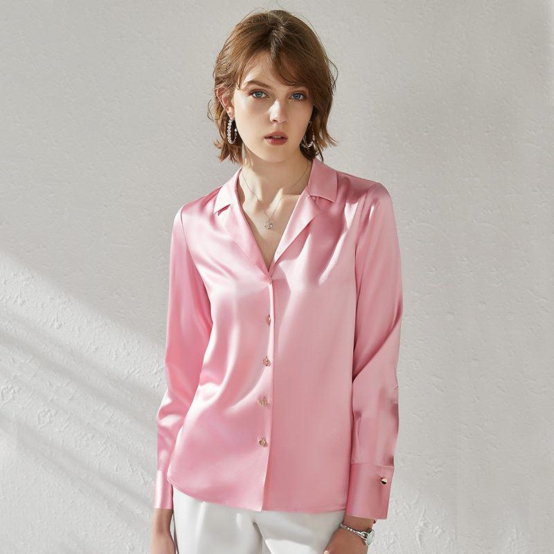 Heavy Luxury Pink Silk Shirt Front View