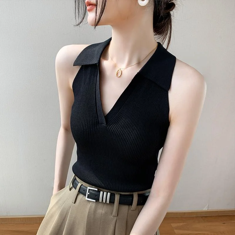 Wongn Camisole Women's New Summer Dopamine Wear V-neck Hooded Halterneck Lapel Sleeveless Top