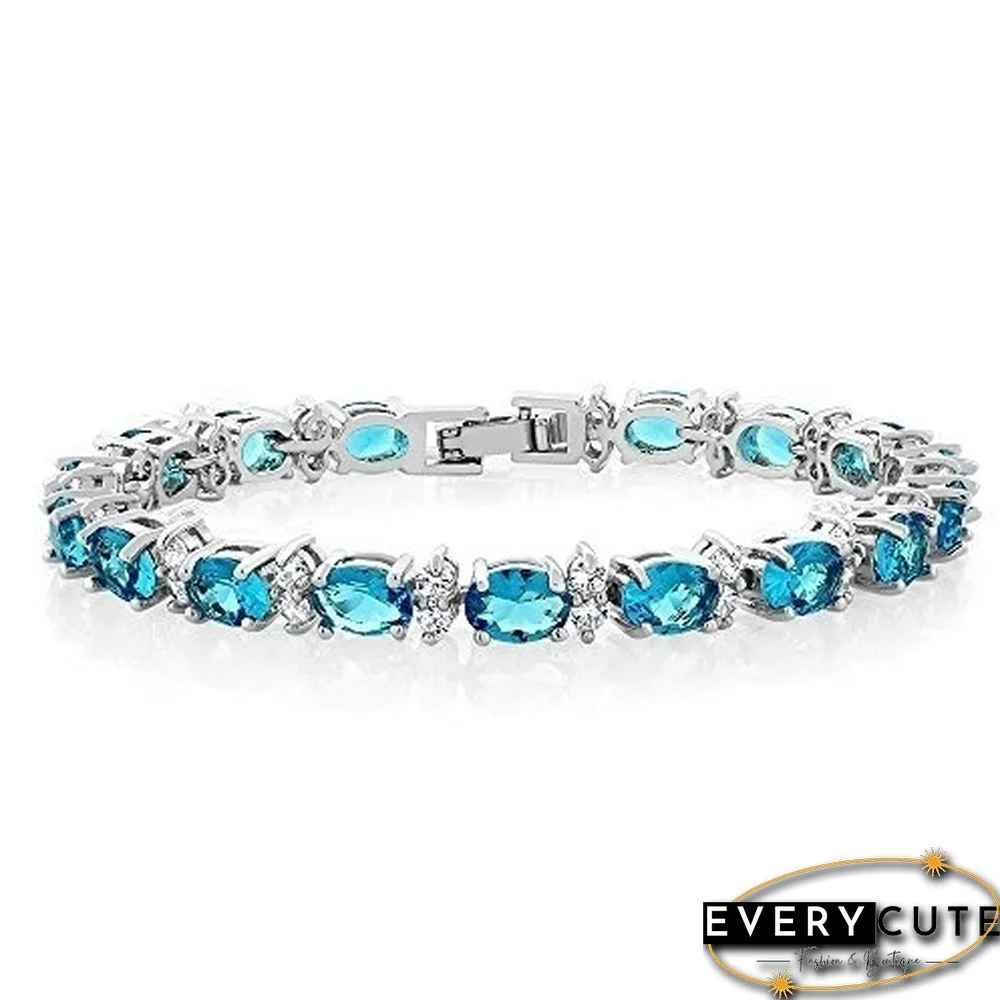 925 Sterling Silver Gorgeous Oval Ruby Amethyst Aquamarine sapphire and Round Sparkling Cubic Zirconia CZ Tennis Bracelet Jewelry Gift