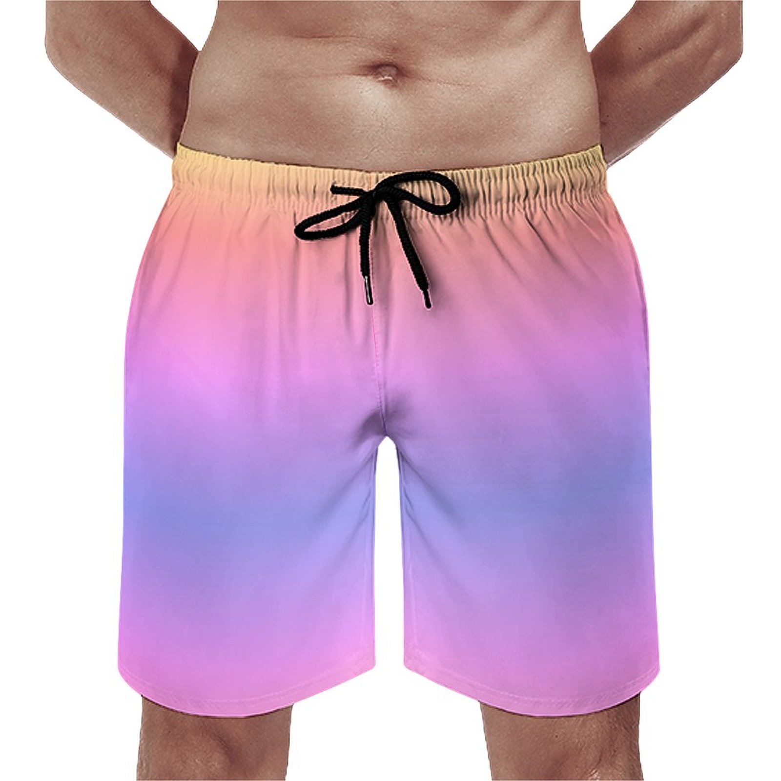 Pastel Ombre Rainbow Pink Yellow Purple Elegant Men's Swim Trunks Summer Board Shorts Quick Dry Beach Short with Pockets