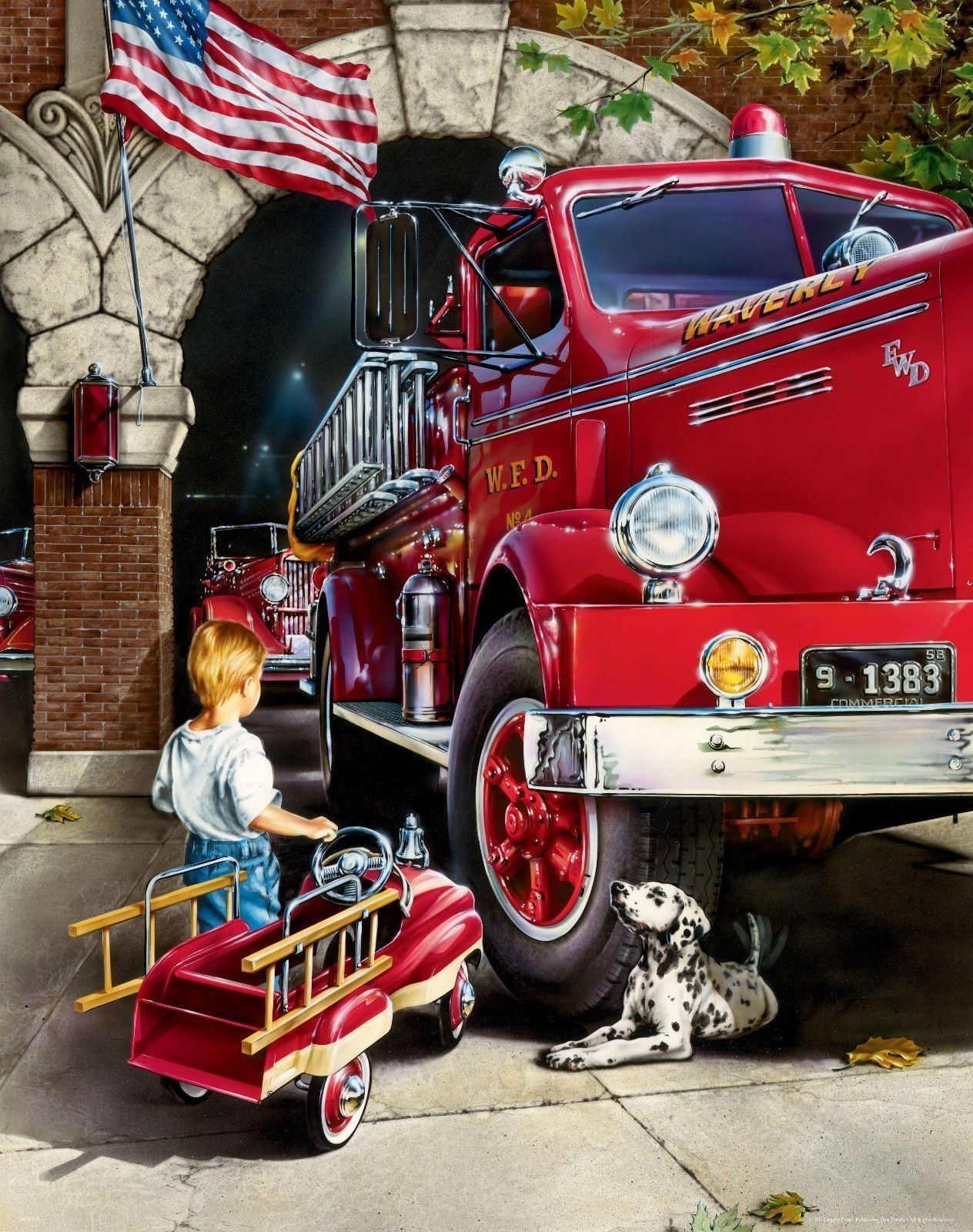 CHILD FIREFIGHTER 8X10 Photo Poster painting FIREFIGHTING FIRE TRUCK YOUNG BOY PICTURE