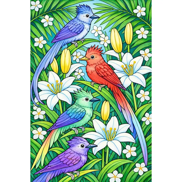 Lily And Bird 30*45cm(canvas) Full Round Drill Diamond Painting(With Gift Box) gbfke