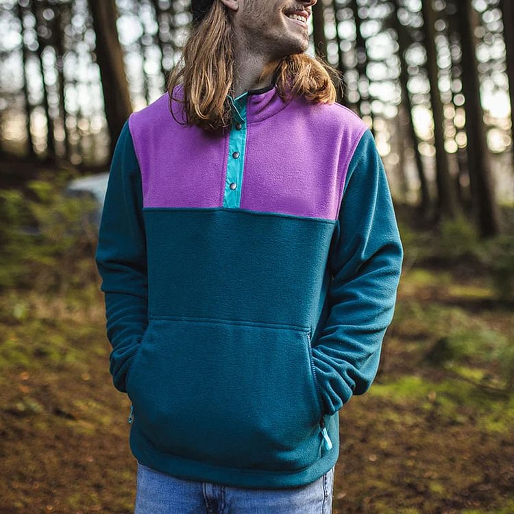 Lamb's wool color blocking casual men's sweatshirt