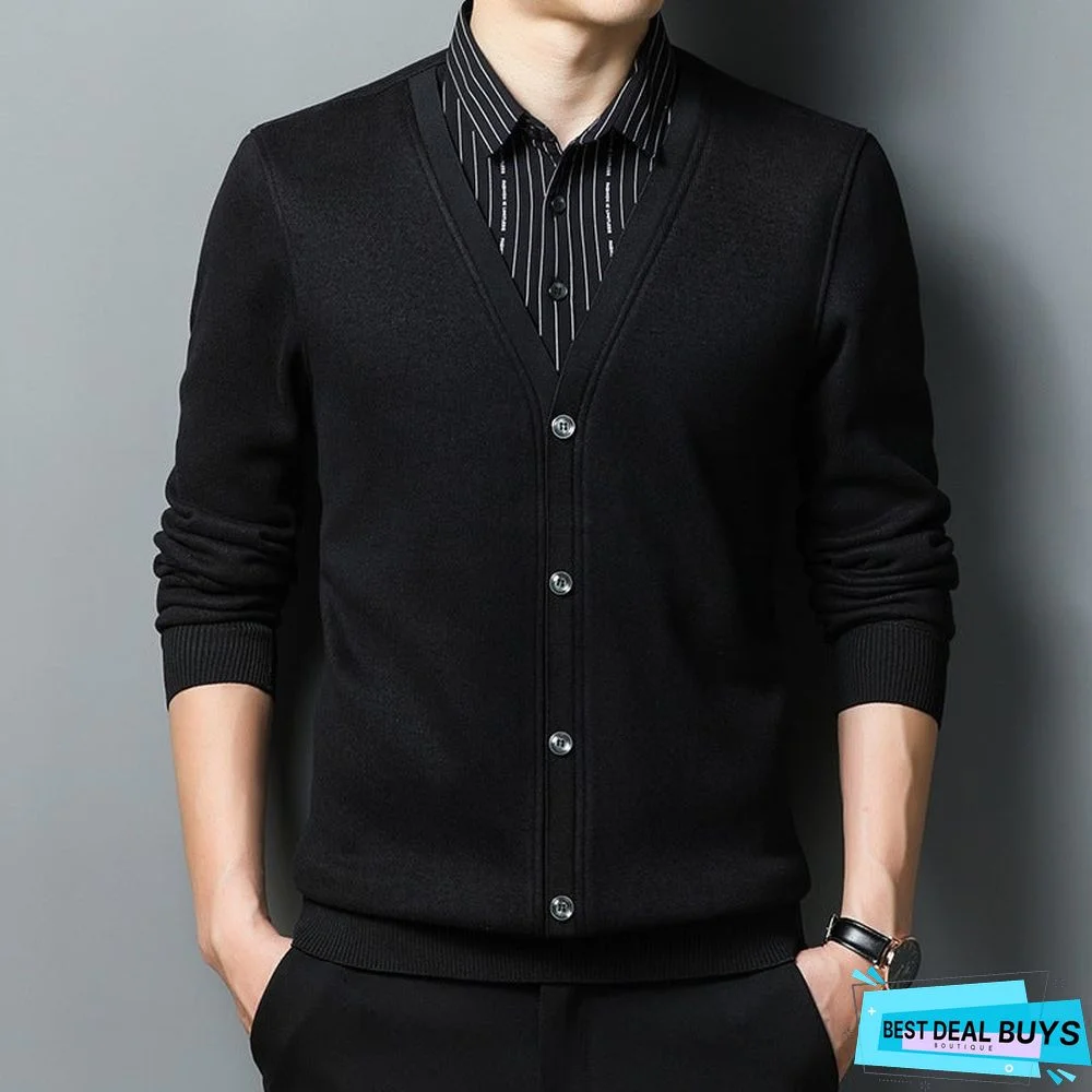 Men's Fake Two-piece Fashion Knitted Cardigan