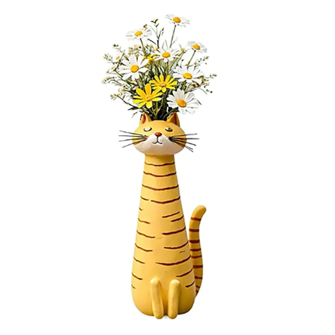 Handcrafted Quirky Cat Vase Modern Whimsical Resin Cat Flower Vase Creative Ornament for Living Room Office Study Home Decoration