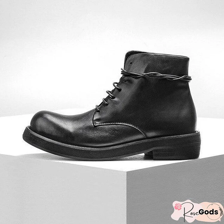 Men Casual Shoes High-Top Ankle Riding Boots Vintage Genuine Leather Sneakers Black Lace Up Work Boots