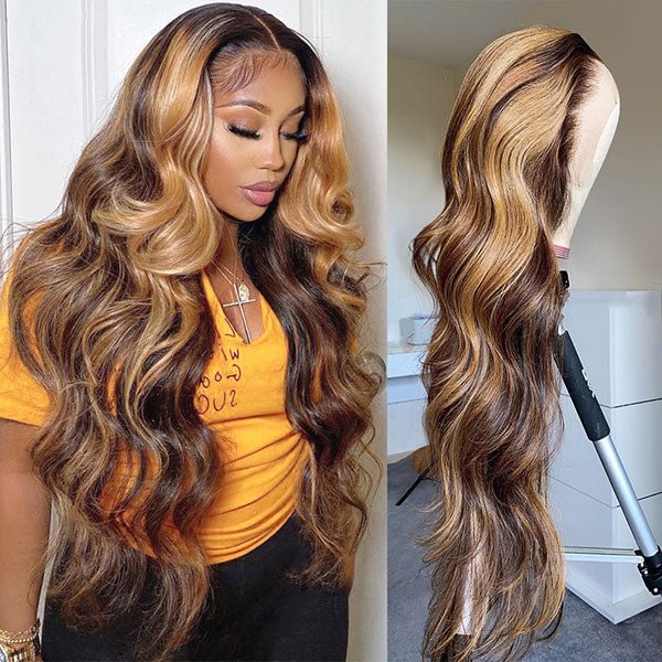 Junoda Hair Highlight Body Wave Lace Front Human Hair Wig Brazilian Remy Hair