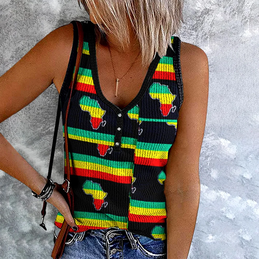 Africa Ethnic Reggae Stripes Splicing Graphics V-Neck Tank Top
