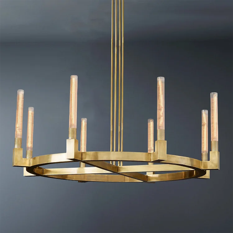 Cannele Linear Crystal Clear Round Chandelier Dining Room Light D48" Vjlight