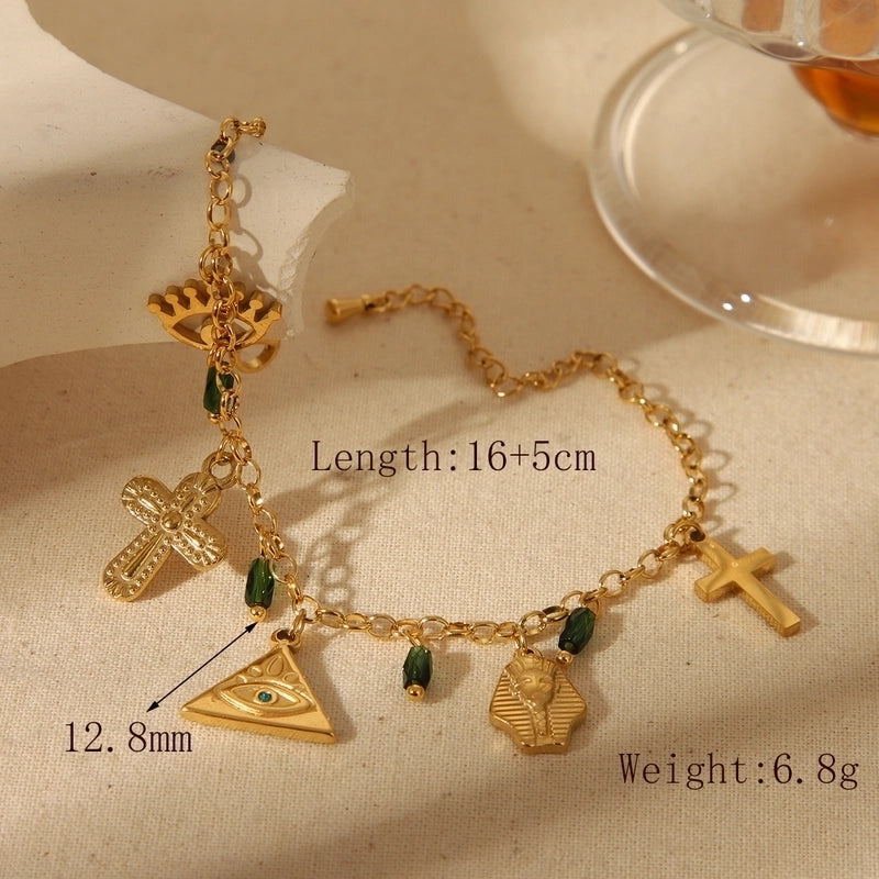 Classical Classic Style Cross Sun Eight-pointed Stars 304 Stainless Steel 18K Gold Plated Zircon Bracelets In Bulk