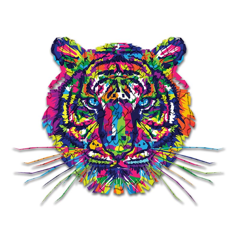 Jeffpuzzle™-JEFFPUZZLE™ Psychedelic Tiger  Wooden Jigsaw Puzzle