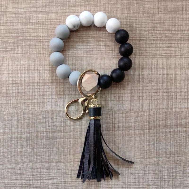 Classic Style Geometric Round Alloy Wood Silica Gel Bag Pendant Bracelets Keychain