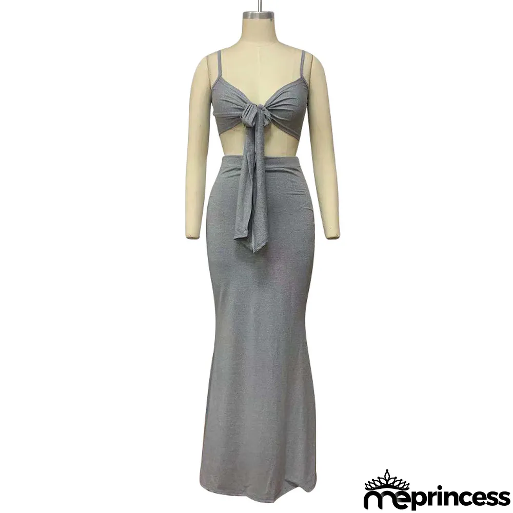 Summer Women's Suspender Sexy Wrap Bust Low Back Bow Tight Fitting Skirt Set