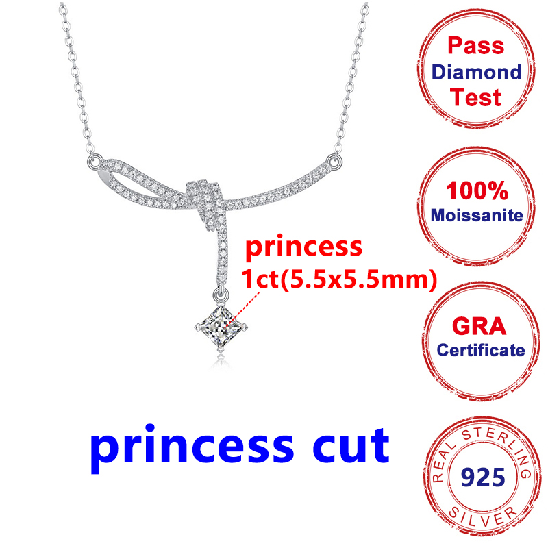 Princess Moissanite D Color Diamond Lady's Necklace S925 Silver Pendant Moissanite Necklace Fashion Clavicle Chain for Women