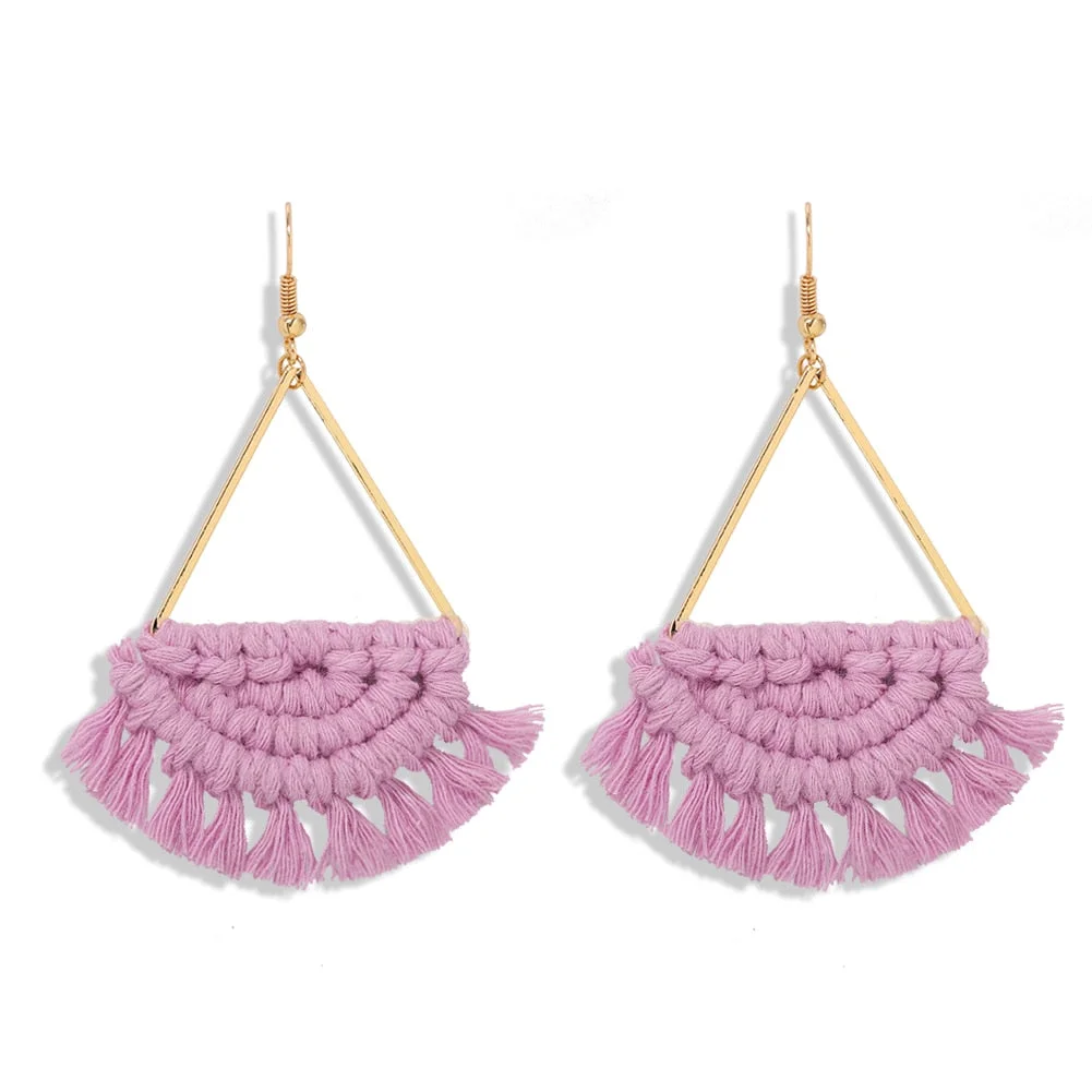 Dvacaman Ethnic Handmade Weave Macrame Earrings Cotton Thread Feather Fringe Tassel Earrings Wedding Jewelry Women Accessories