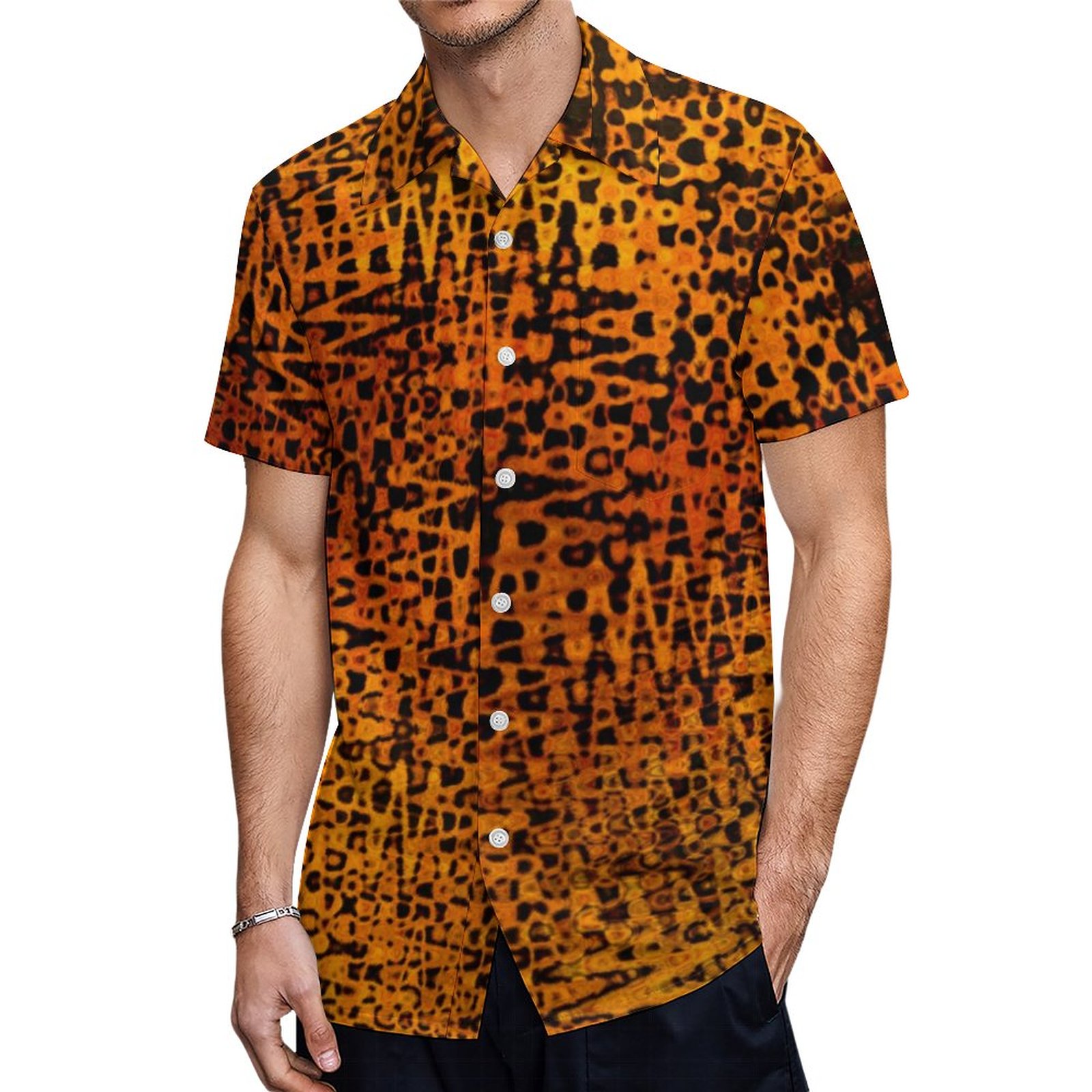 Bootyliscious Liquid Leopard Animal Print Hawaiian Shirt Mens Button Down Tropical Hawaii Beach Shirts