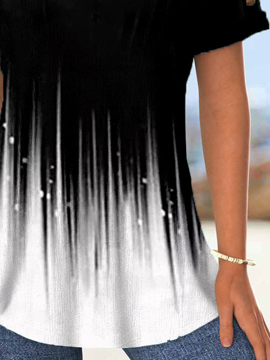 Women's Short Sleeve Scoop Neck Graphic Buttons Top