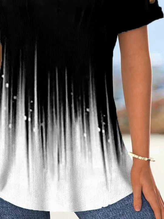 Women's Short Sleeve Scoop Neck Graphic Buttons Top